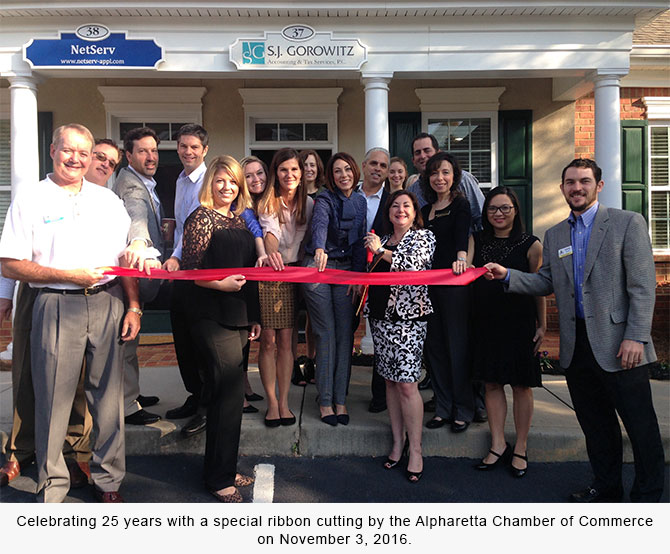 Celebrating 25 years with a special ribbon cutting by the Alpharetta Chamber of Commerce on November 3, 2016.